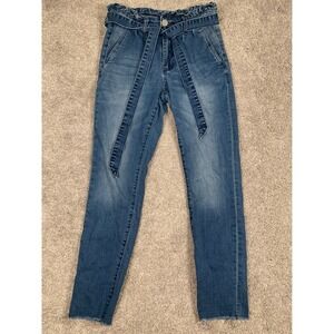 Ashley Mason‎ Paper Bag Waist Jeans High Rise Ankle Fray Hem Tie Stretch Size 7